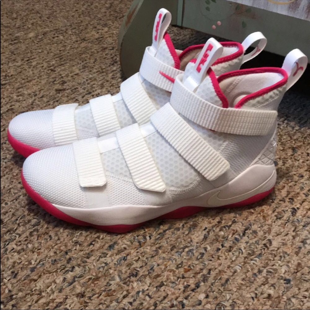 White and pink lebrons